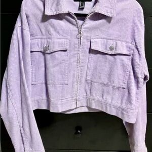 Cropped Lilac Corduroy Zip Jacket - Forever 21 Size M
